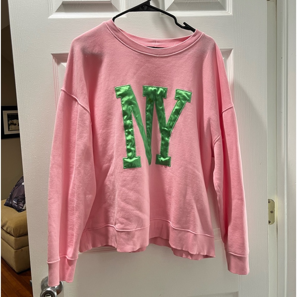 Zara Pink/Green New York Crew Neck Sweatshirt